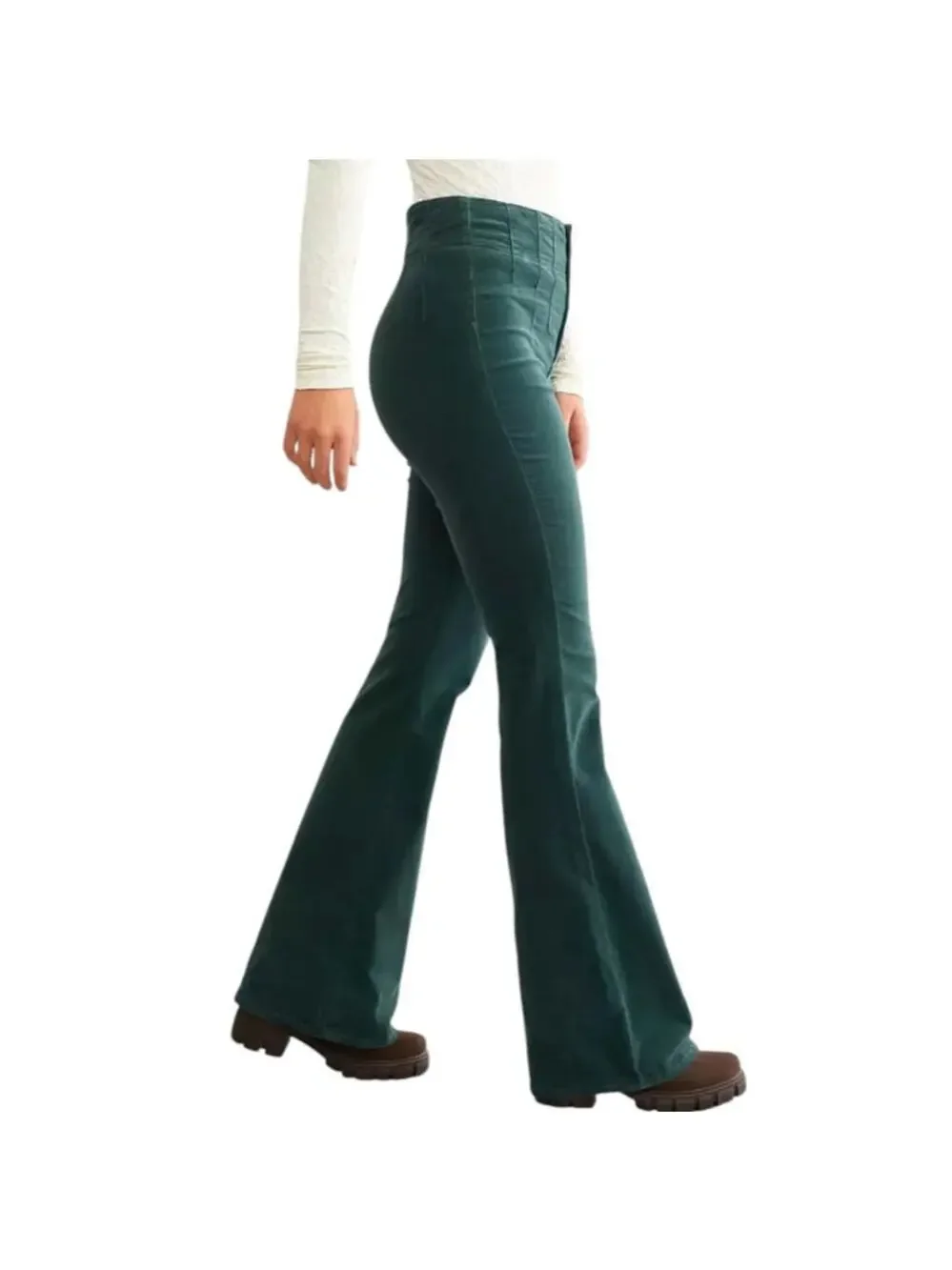 NWT Free People We The Free Jayde High Rise Corduroy Flare Pant Huntress Green